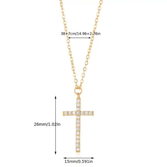 Vintage Zircon Cross Necklace Boho Charm Pendant Clavicle Chain Minimalist - Picture 2 of 3